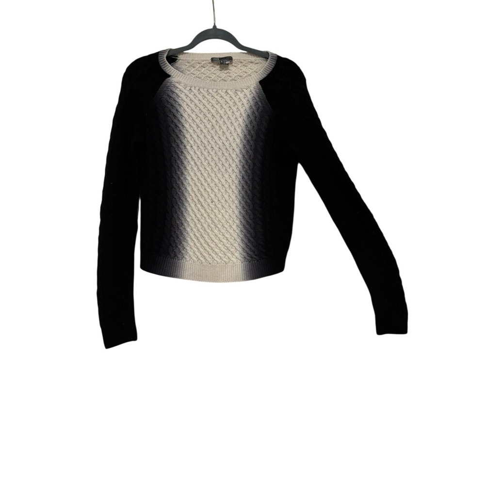 Vince sz S cashmere blend black/grey/white ombre cable knit luxury sweater P